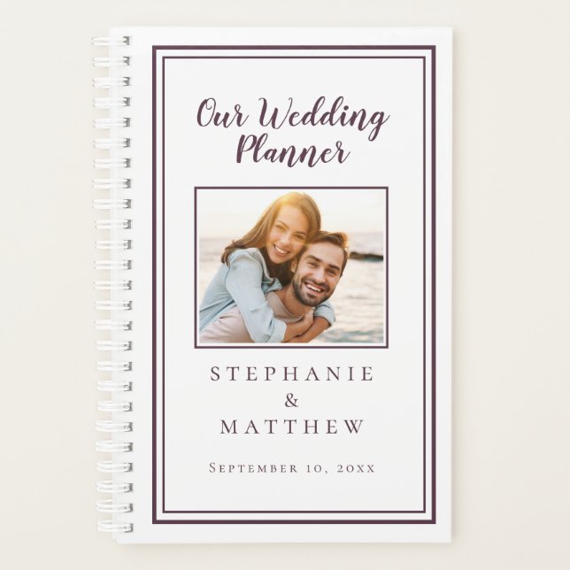 Custom Foto Simple Cassis Lila & White Wedding Planer (Vorderseite)