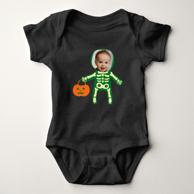 Custom Foto Skelett Halloween-Trick oder Behandlun Baby Strampler (Vorderseite)