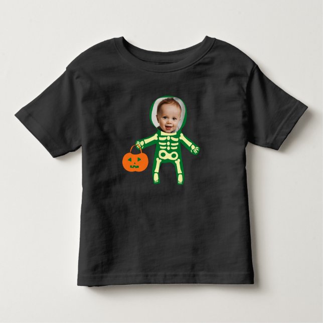 Custom Foto Skelett Halloween-Trick oder Behandlun Kleinkind T-shirt (Vorderseite)