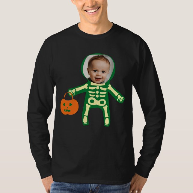 Custom Foto Skelett Halloween-Trick oder Behandlun T-Shirt (Vorderseite)