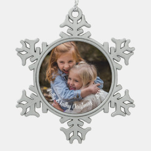 Custom Foto Snowflake Holiday Pewter Ornament