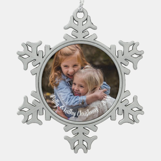 Custom Foto Snowflake Holiday Pewter Ornament (Vorderseite)