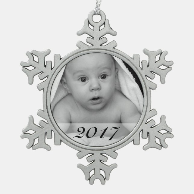 Custom Foto Snowflake Ornament mit Datum (Vorderseite)