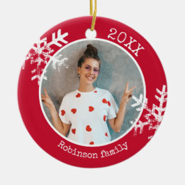 Custom Foto Snowflake Red Circle Ornament