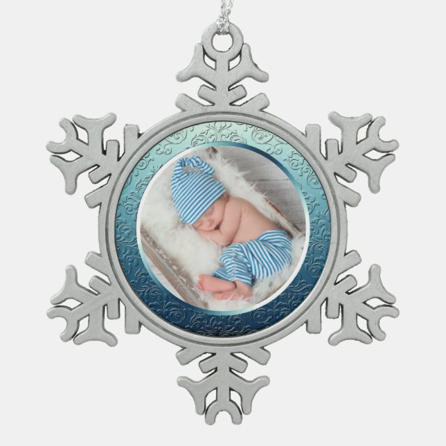 Custom Foto Snowflake Weihnachtsschmuck Schneeflocken Zinn-Ornament (Vorderseite)