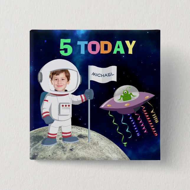 Custom Foto Spaceman Geburtstag Kinderalter Button (Vorderseite)