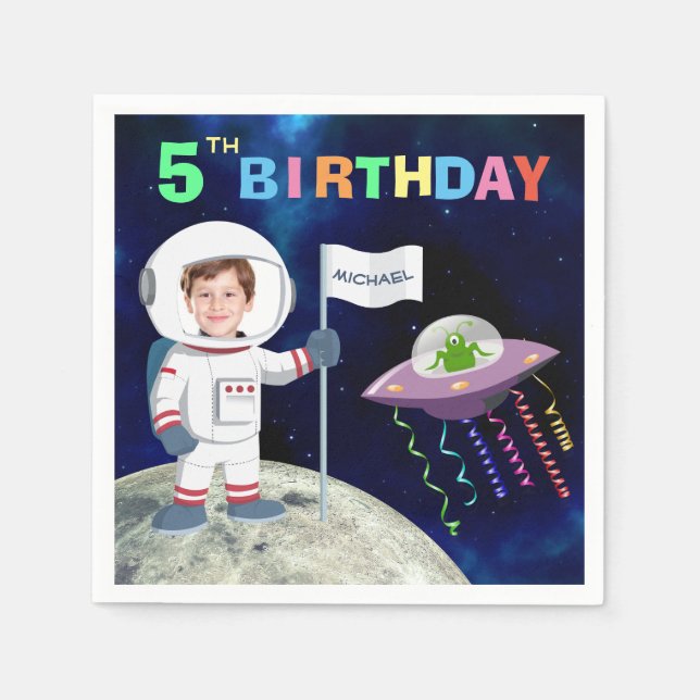 Custom Foto Spaceman Geburtstag Serviette (Vorderseite)