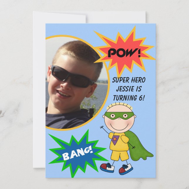 Custom Foto Super Hero Blond Boy Birthday Einladun Einladung (Vorderseite)