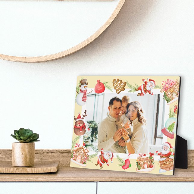 Custom Foto Sweet Santa Gingerbrot House Fotoplatte (Custom Photo Sweet Santa Gingerbread House Plaque)