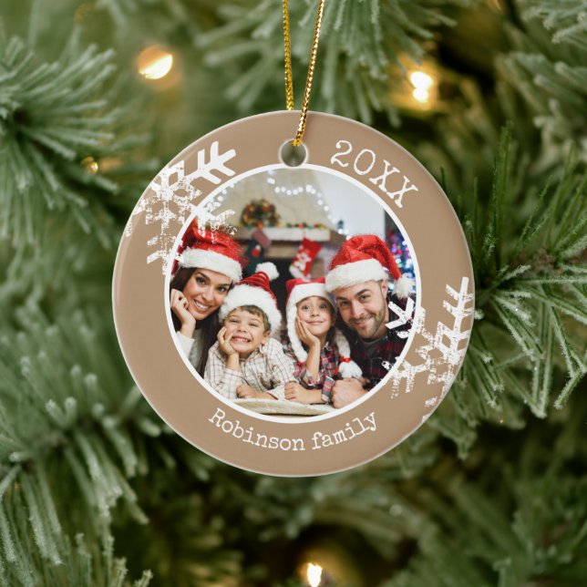 Custom Foto Tan Snowflake Keramik Ornament (Baum)