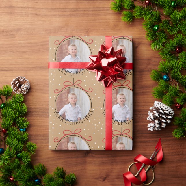 Custom Foto Tan und Black Christmas Geschenkpapier (Feiertagsgeschenk)
