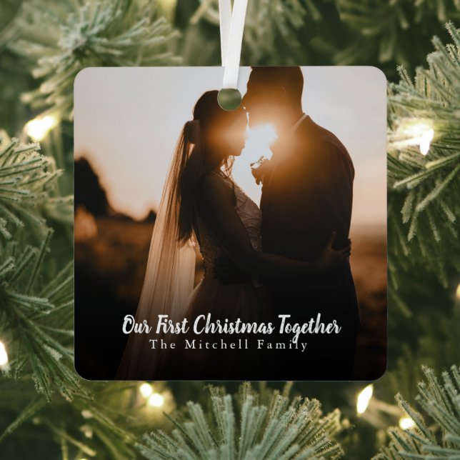 Custom Foto Text Paare Erste Weihnachten gemeinsam Ornament Aus Metall (InSitu)
