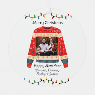 Custom Foto Ugly Christmas Sweater Ornament Aus Metall