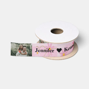 Custom Foto Vielen Dank Couple Name Wedding Floral Satinband