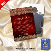 Custom Foto Vielen Dank Red Gold Rustic Lace