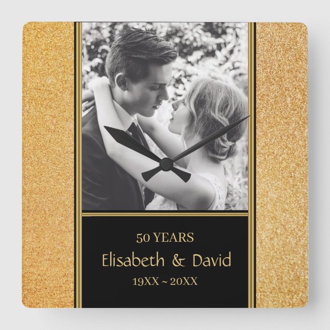 Custom Foto von Wedding Anniversary Square Wall Cl Quadratische Wanduhr (Vorderseite)