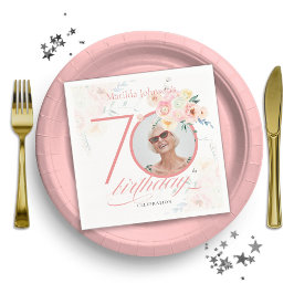 Custom Foto Wasserfarbe Rosa Blütenfarbe 70. Gebur Serviette