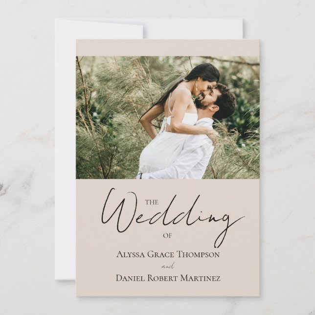 Custom Foto Website neutrale ästhetische Hochzeit Einladung (Vorderseite)
