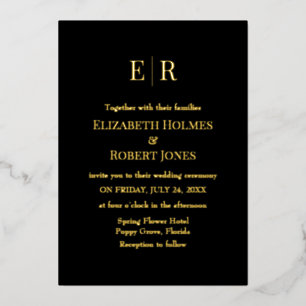 Custom Foto Wedding Black and Gold Monogram Folieneinladung