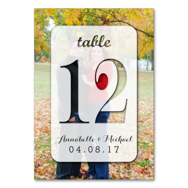 Custom Foto Wedding Tischnummer Card 12 (Vorderseite)