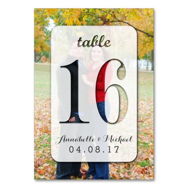 Custom Foto Wedding Tischnummer Card 16 (Vorderseite)