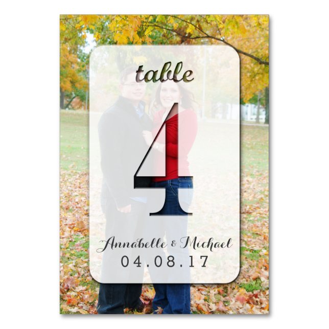 Custom Foto Wedding Tischnummer Card 4 (Vorderseite)