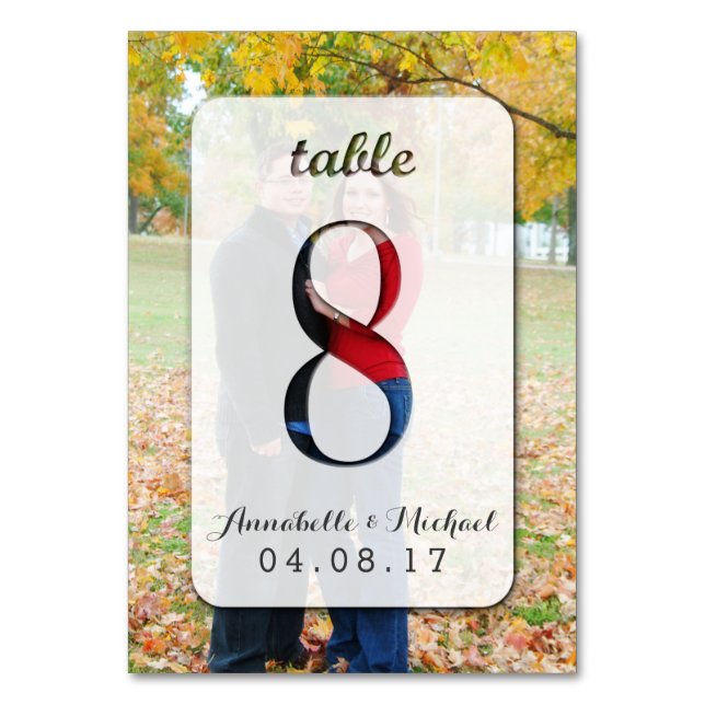 Custom Foto Wedding Tischnummer Card 8 (Vorderseite)