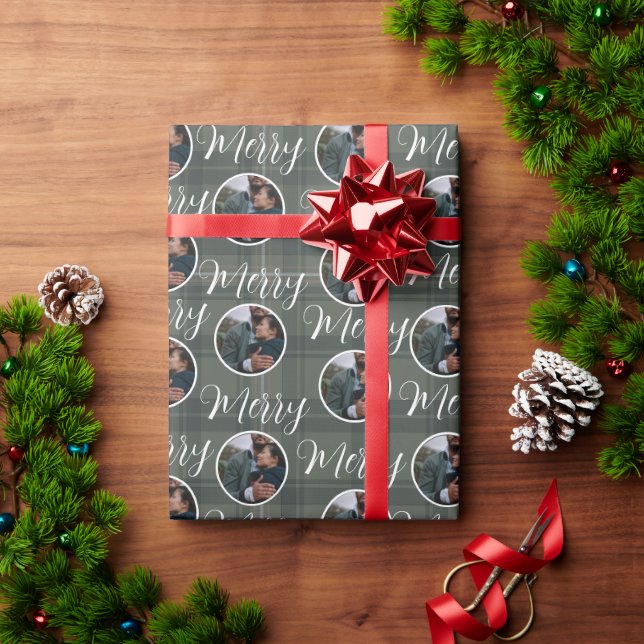 Custom Foto Weihnachten Frohe Weihnachten | Karier Geschenkpapier (Feiertagsgeschenk)
