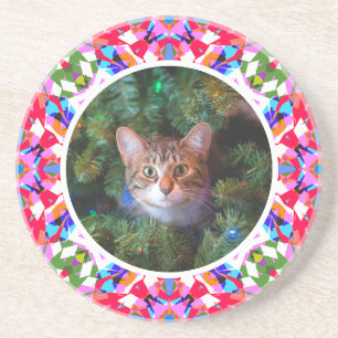Custom Foto Weihnachts Cat Mama Mum Vater Farblich Getränkeuntersetzer