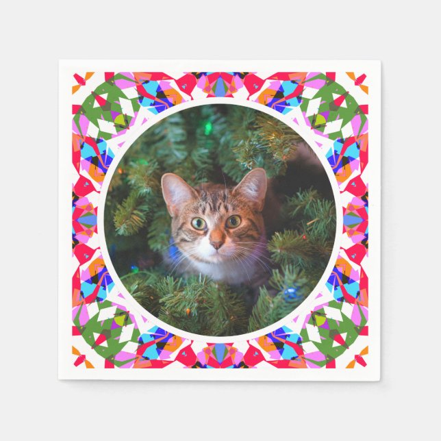 Custom Foto Weihnachts Cat Mama Mum Vater Farblich Serviette (Vorderseite)