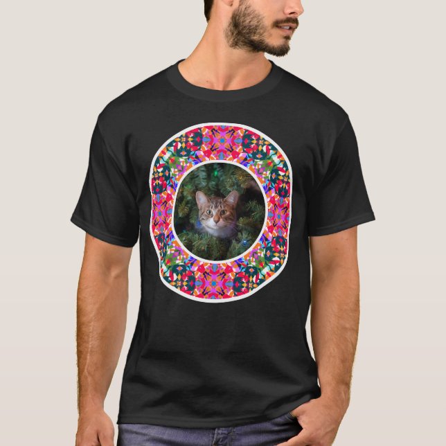 Custom Foto Weihnachts Pet Cat Happy Holidays Puff T-Shirt (Vorderseite)
