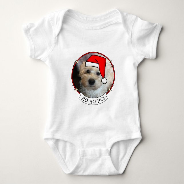 Custom Foto Weihnachts-Weihnachtsmannmütze Pet HO  Baby Strampler (Vorderseite)