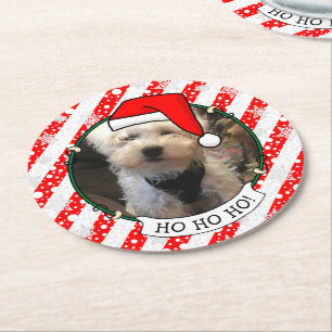 Custom Foto Weihnachts-Weihnachtsmannmütze Pet HO  Runder Pappuntersetzer