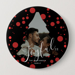 Custom Foto Weihnachtsbaum schwarz und rot Punkte Button