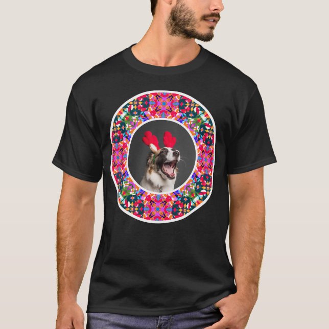 Custom Foto Weihnachtsferien Hund Happy Holidays P T-Shirt (Vorderseite)