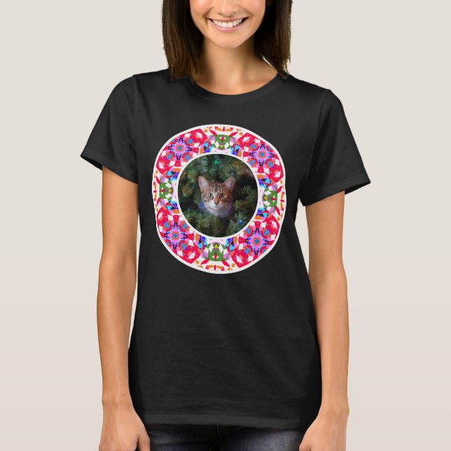 Custom Foto Weihnachtsferien Hund Happy Holidays P T-Shirt (Vorderseite)