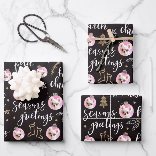 Custom Foto Weihnachtsferien Phrasen Kalligrafie Geschenkpapier Set (Vorderseite)