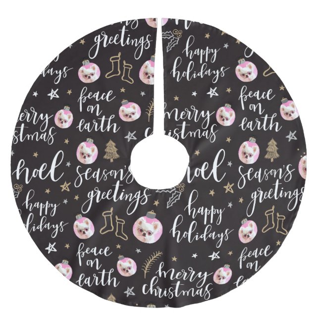 Custom Foto Weihnachtsferien Phrasen Kalligrafie Polyester Weihnachtsbaumdecke (Vorderseite)