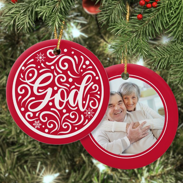 Custom Foto Weihnachtsgottesdienst Religious Red Keramik Ornament (Von Creator hochgeladen)