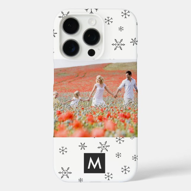 Custom Foto Weihnachtsschneeflocken Monogram iPhone 16 Pro Hülle (Rückseite)
