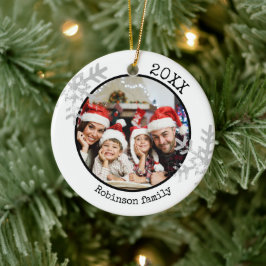 Custom Foto White Snowflake Keramik Ornament