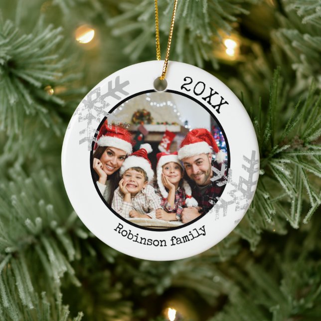 Custom Foto White Snowflake Keramik Ornament (Baum)