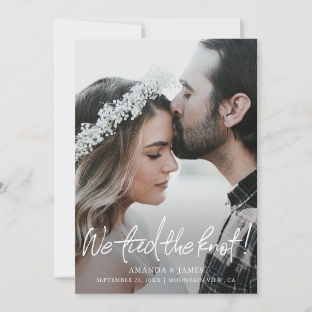 Custom Foto Wir tippten die Knot Elopement Hochzei Ankündigung (Vorderseite)