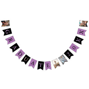 Custom Fotos Chic Lila Black Graduate Wimpelkette