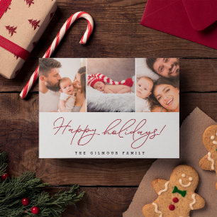 Custom Fotos Red Script Happy Holidays Feiertagspostkarte