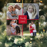 Custom Four Instagram Foto Collage Red Christmas Keramikornament<br><div class="desc">Geben Sie die Geschenke der Fotos mit diesem maßgeschneiderten vier Instagram Foto Collage Weihnachtsschmuck. Fügen Sie einfach Ihre eigenen Fotos zu diesem Ornament hinzu und fügen Sie Ihren eigenen Text zu diesem Template-Design hinzu. Im Lieferumfang enthalten ist eine Textzeile und ein Datum, an dem Sie Ihre persönlichen Daten anpassen können....</div>