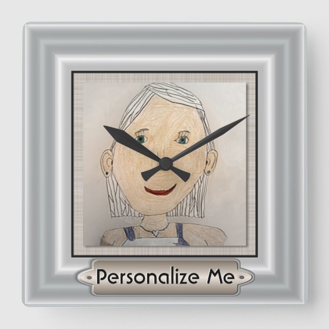 Custom Frame to Add Your Art Or Photo Quadratische Wanduhr (Vorderseite)