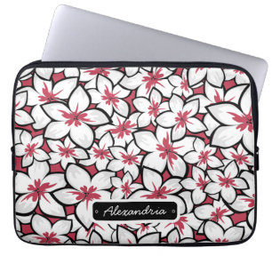 Custom Frangipani Muster Fuchsia Pink und Weiß Laptopschutzhülle