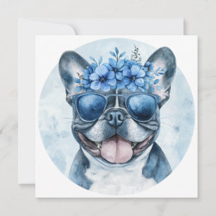 Custom French Bulldog Blue Floral Begrüßung Karte