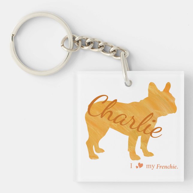 Custom French Bulldog Pastel Orange Frenchie Schlüsselanhänger (Vorderseite)